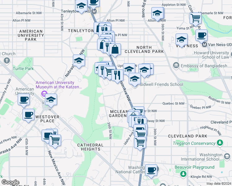map of restaurants, bars, coffee shops, grocery stores, and more near 101 Independence Avenue Southeast in Washington