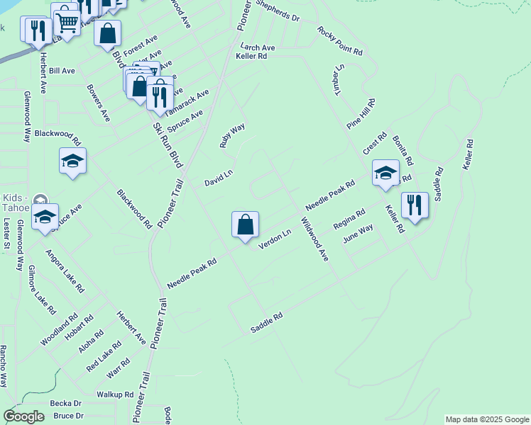 map of restaurants, bars, coffee shops, grocery stores, and more near 3712 Terrace Drive in South Lake Tahoe