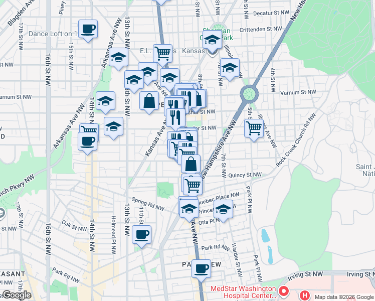 map of restaurants, bars, coffee shops, grocery stores, and more near 101 Independence Avenue Southeast in Washington