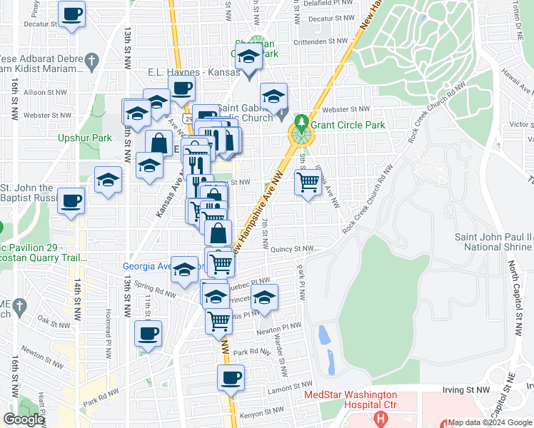 map of restaurants, bars, coffee shops, grocery stores, and more near 101 Independence Avenue Southeast in Washington