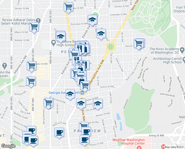 map of restaurants, bars, coffee shops, grocery stores, and more near 101 Independence Avenue Southeast in Washington