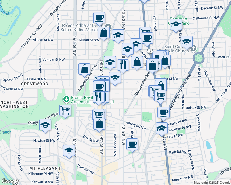 map of restaurants, bars, coffee shops, grocery stores, and more near 101 Independence Avenue Southeast in Washington