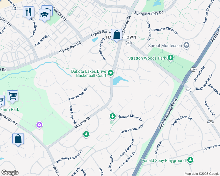 map of restaurants, bars, coffee shops, grocery stores, and more near 12901 Cedar Glen Lane in Herndon