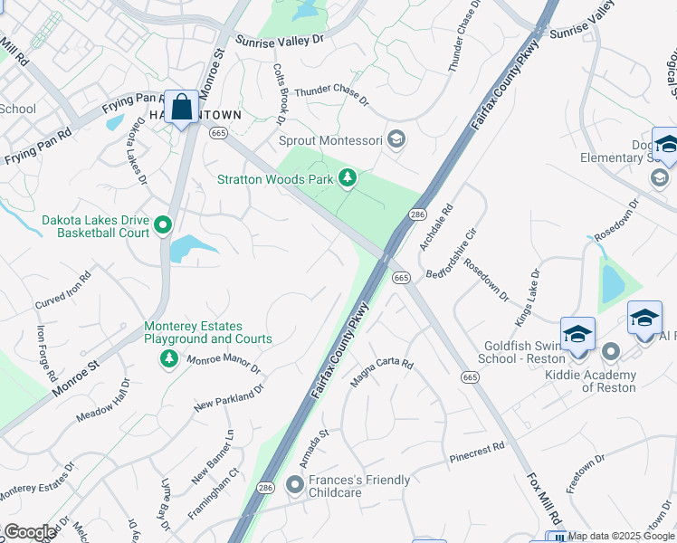 map of restaurants, bars, coffee shops, grocery stores, and more near 2417 Mill Heights Drive in Herndon
