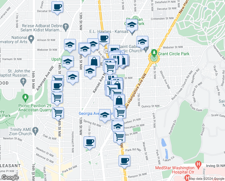 map of restaurants, bars, coffee shops, grocery stores, and more near 101 Independence Avenue Southeast in Washington