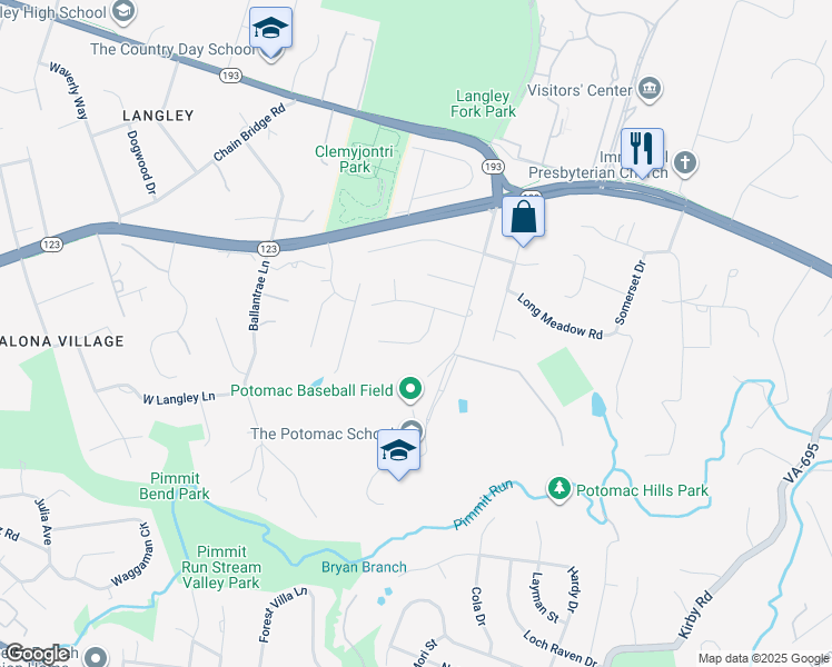 map of restaurants, bars, coffee shops, grocery stores, and more near 1228 Meyer Court in McLean