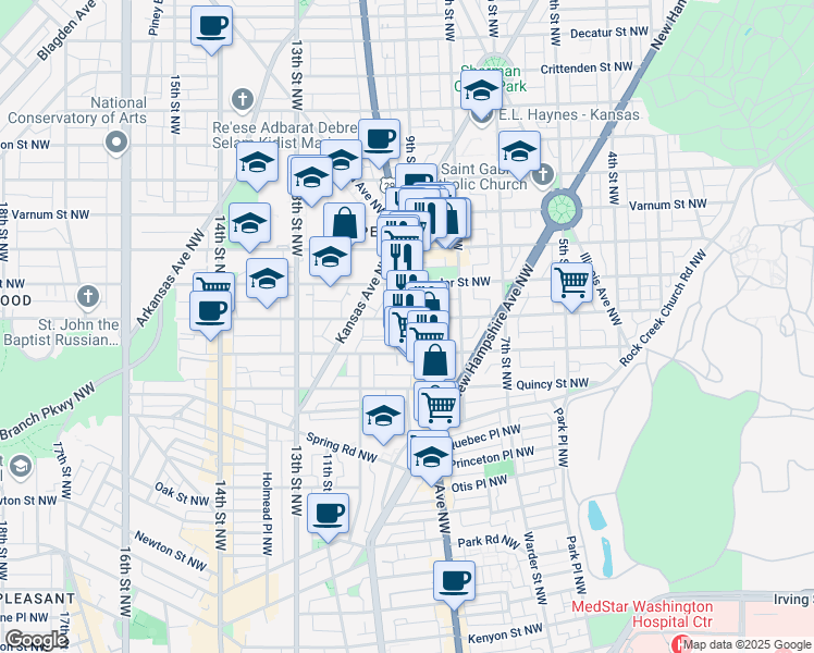 map of restaurants, bars, coffee shops, grocery stores, and more near 908 Shepherd Street Northwest in Washington