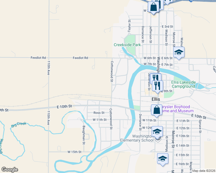 map of restaurants, bars, coffee shops, grocery stores, and more near 851-875 Cottonwood Street in Ellis