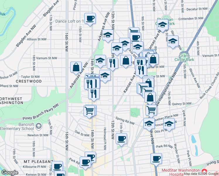 map of restaurants, bars, coffee shops, grocery stores, and more near 101 Independence Avenue Southeast in Washington