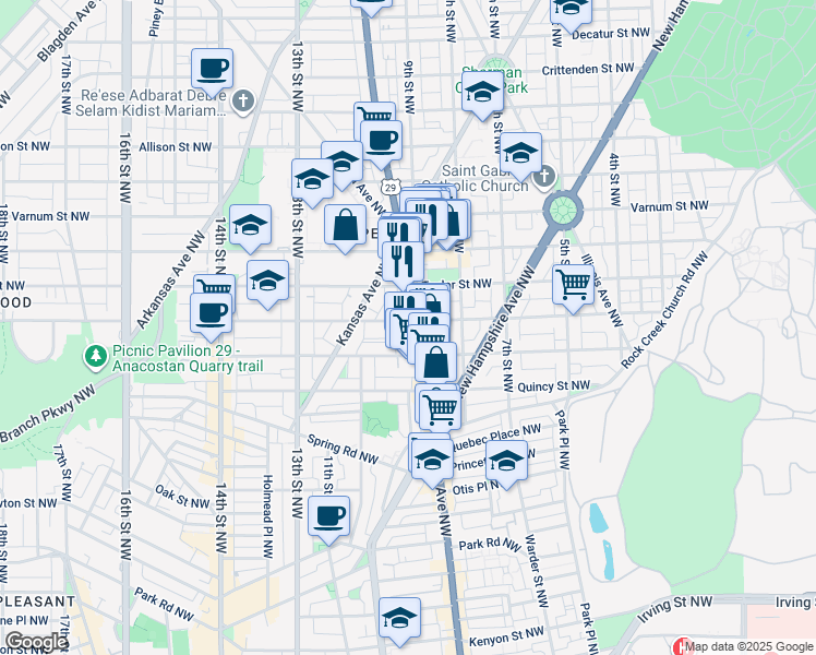 map of restaurants, bars, coffee shops, grocery stores, and more near 908 Shepherd Street Northwest in Washington