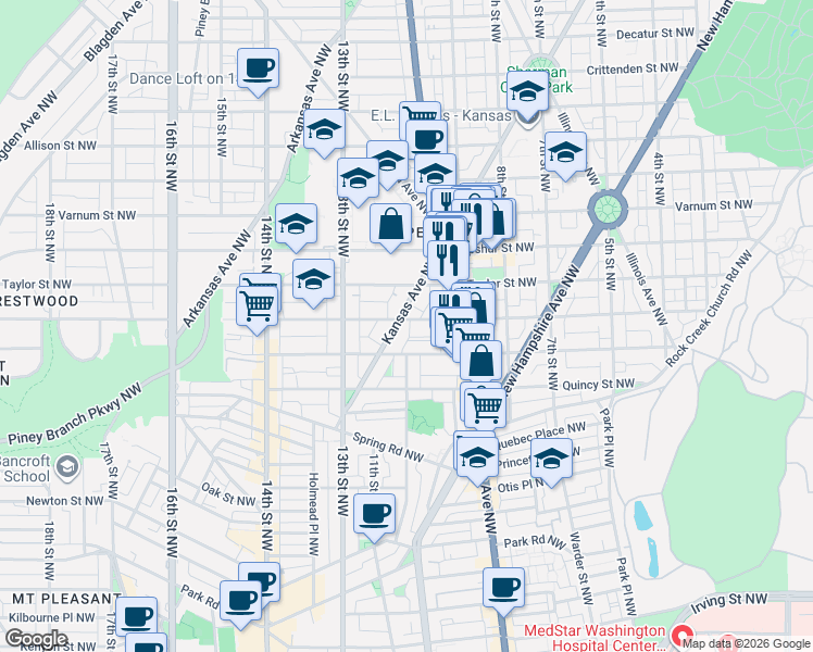 map of restaurants, bars, coffee shops, grocery stores, and more near 101 Independence Avenue Southeast in Washington