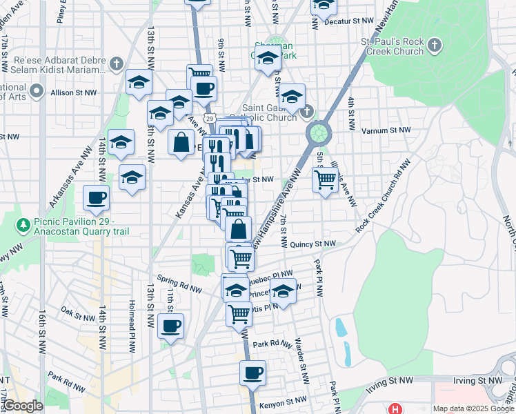 map of restaurants, bars, coffee shops, grocery stores, and more near 730 Shepherd Street Northwest in Washington