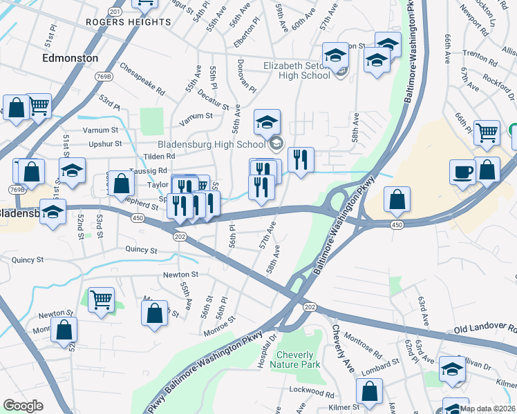 map of restaurants, bars, coffee shops, grocery stores, and more near 101 Independence Avenue Southeast in Washington