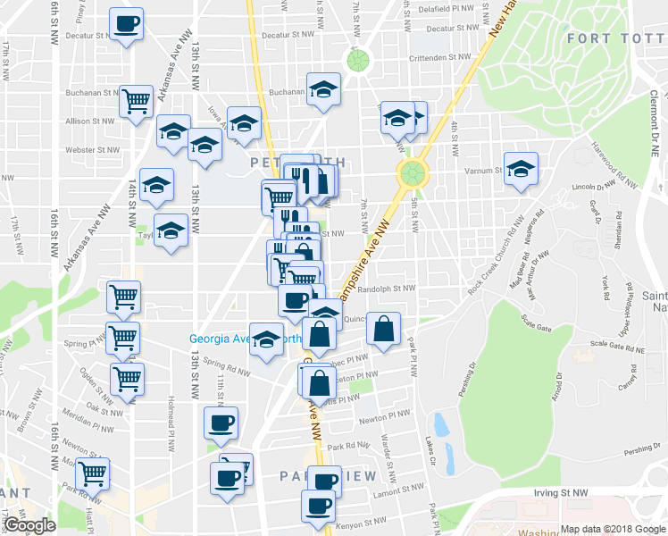 map of restaurants, bars, coffee shops, grocery stores, and more near 730 Shepherd Street Northwest in Washington