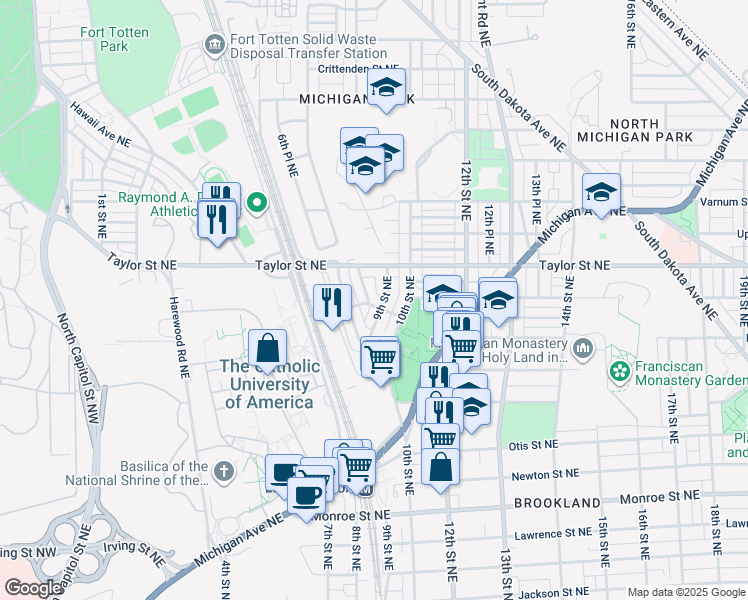 map of restaurants, bars, coffee shops, grocery stores, and more near 101 Independence Avenue Southeast in Washington