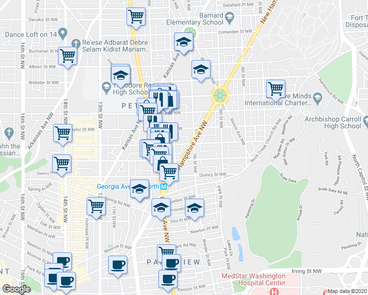 map of restaurants, bars, coffee shops, grocery stores, and more near 101 Independence Avenue Southeast in Washington