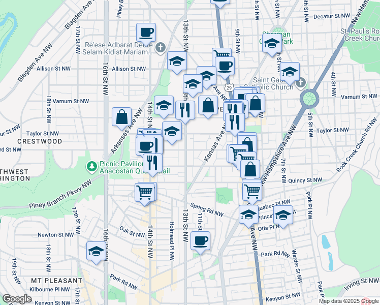 map of restaurants, bars, coffee shops, grocery stores, and more near 1236 Shepherd Street Northwest in Washington