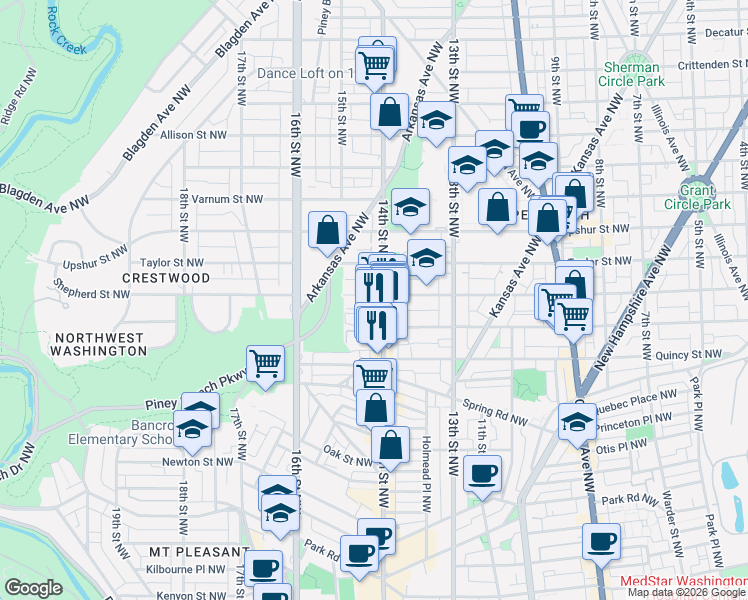 map of restaurants, bars, coffee shops, grocery stores, and more near 101 Independence Avenue Southeast in Washington