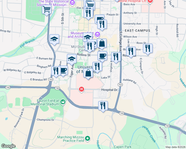 map of restaurants, bars, coffee shops, grocery stores, and more near in Columbia