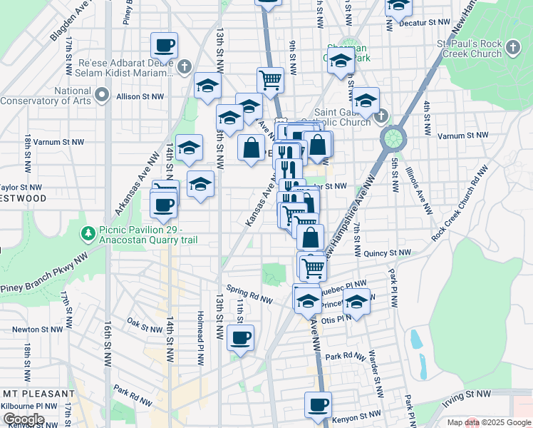 map of restaurants, bars, coffee shops, grocery stores, and more near 952 Shepherd Street Northwest in Washington