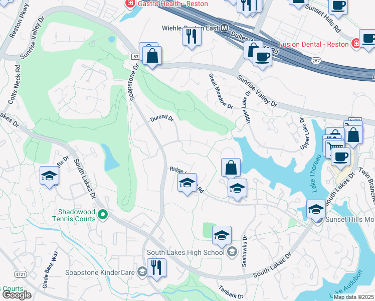 map of restaurants, bars, coffee shops, grocery stores, and more near 2054 Eakins Court in Reston