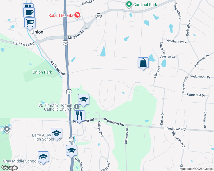 map of restaurants, bars, coffee shops, grocery stores, and more near 10460 Brookhurst Lane North in Union