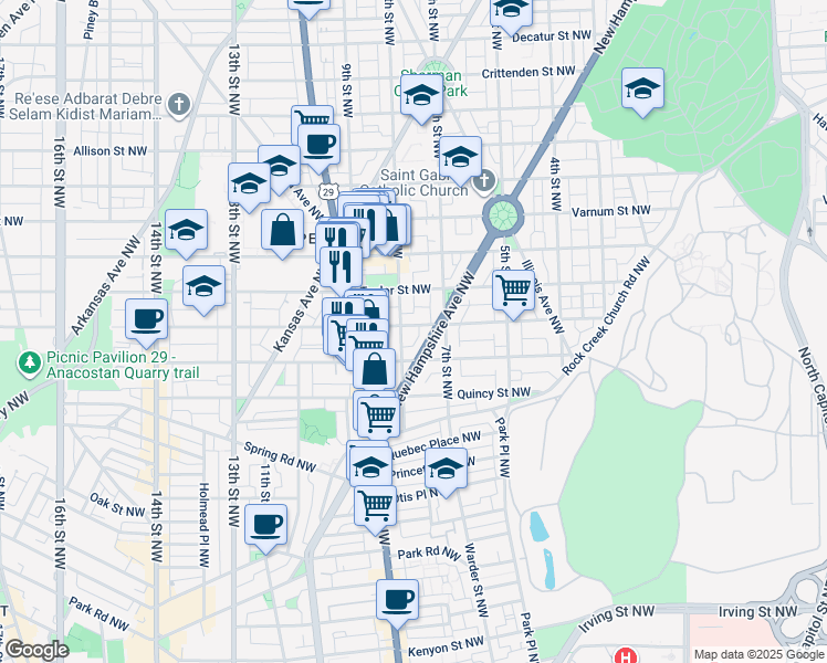 map of restaurants, bars, coffee shops, grocery stores, and more near 722 Shepherd Street Northwest in Washington