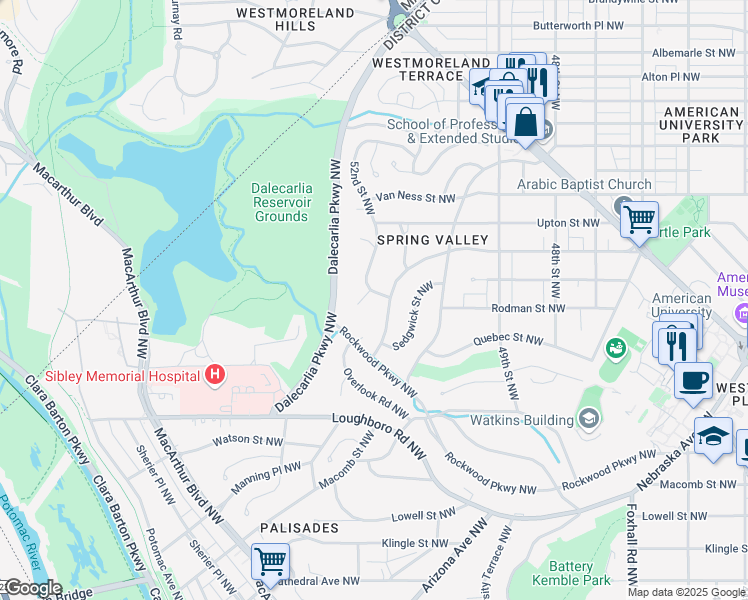 map of restaurants, bars, coffee shops, grocery stores, and more near 3825 52nd Street Northwest in Washington