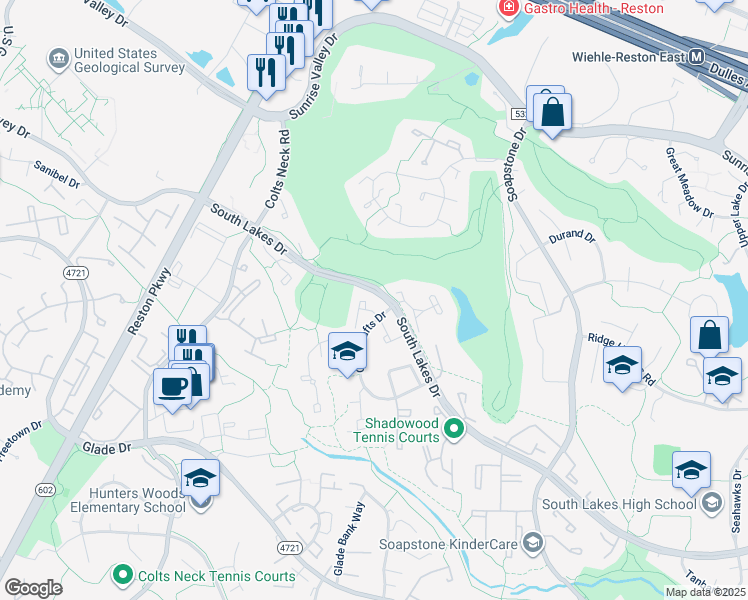 map of restaurants, bars, coffee shops, grocery stores, and more near 2110 Cartwright Place in Reston