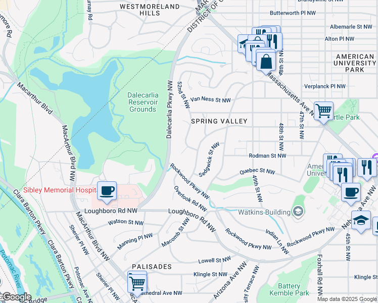 map of restaurants, bars, coffee shops, grocery stores, and more near 3825 52nd Street Northwest in Washington