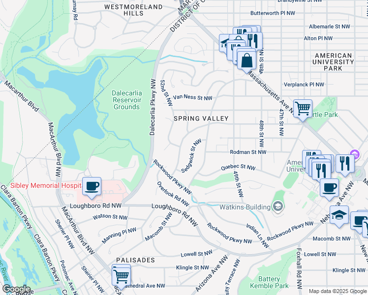 map of restaurants, bars, coffee shops, grocery stores, and more near 5132 Tilden Street Northwest in Washington