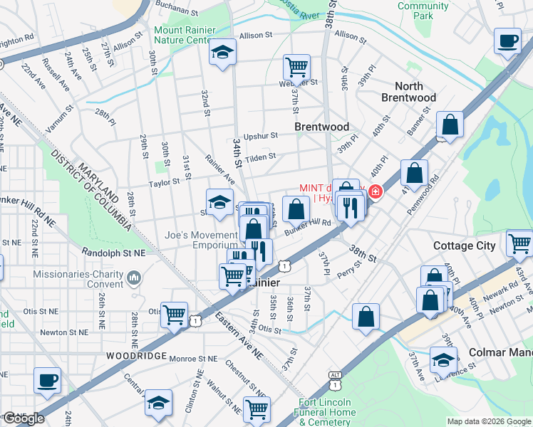 map of restaurants, bars, coffee shops, grocery stores, and more near 101 Independence Avenue Southeast in Washington