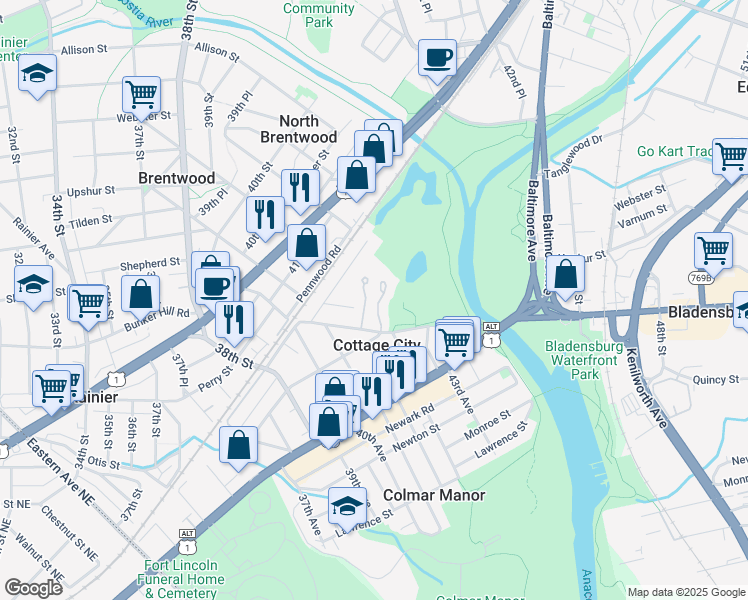 map of restaurants, bars, coffee shops, grocery stores, and more near 101 Independence Avenue Southeast in Washington