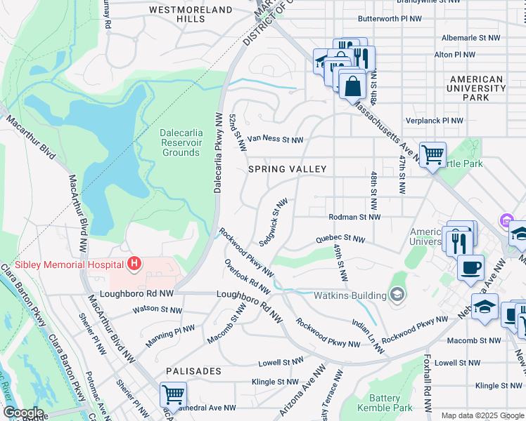 map of restaurants, bars, coffee shops, grocery stores, and more near 5132 Tilden Street Northwest in Washington