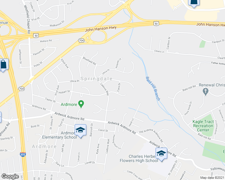 map of restaurants, bars, coffee shops, grocery stores, and more near 9404 Hobart Street in Springdale