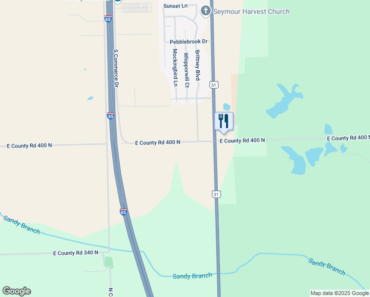 map of restaurants, bars, coffee shops, grocery stores, and more near 10857 East County Road 400 North in Seymour