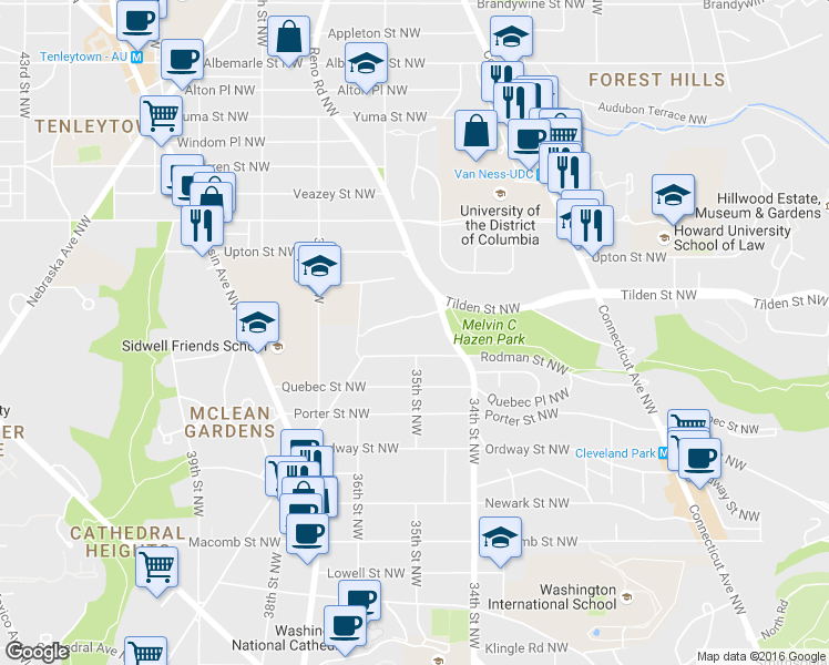 map of restaurants, bars, coffee shops, grocery stores, and more near 3508 Springland Lane Northwest in Washington