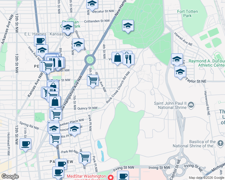 map of restaurants, bars, coffee shops, grocery stores, and more near 316 Shepherd Street Northwest in Washington