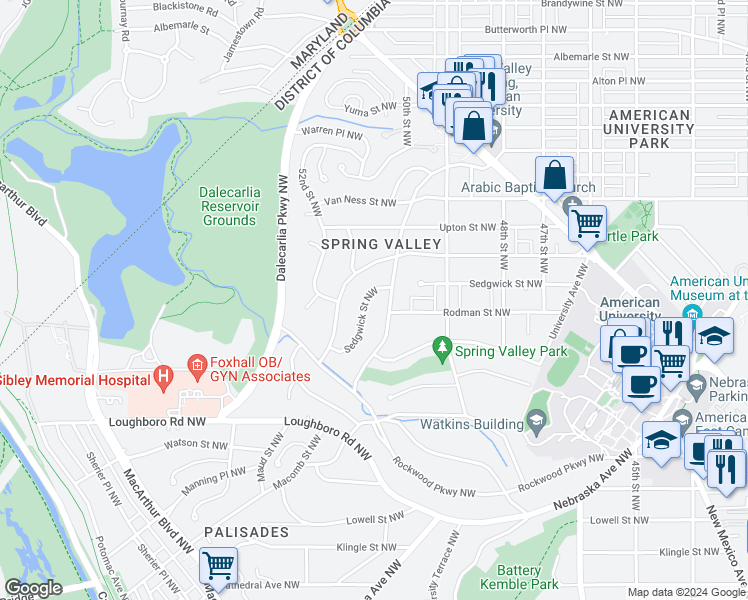map of restaurants, bars, coffee shops, grocery stores, and more near 5020 Sedgwick Street Northwest in Washington