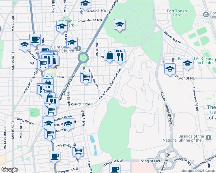 map of restaurants, bars, coffee shops, grocery stores, and more near 3920 3rd Street Northwest in Washington