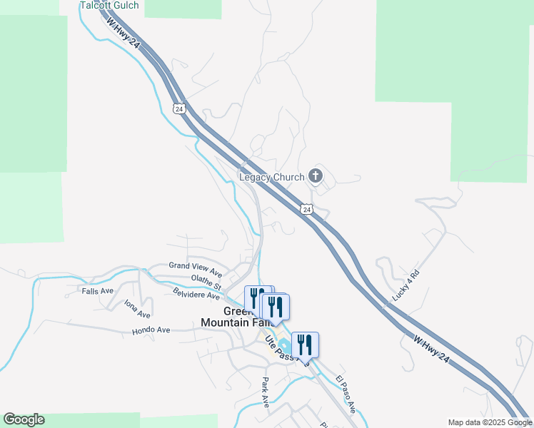 map of restaurants, bars, coffee shops, grocery stores, and more near 10635 Green Mountain Falls Road in Green Mountain Falls