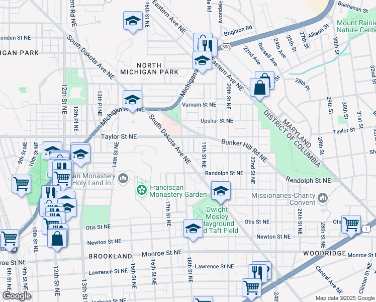 map of restaurants, bars, coffee shops, grocery stores, and more near 101 Independence Avenue Southeast in Washington