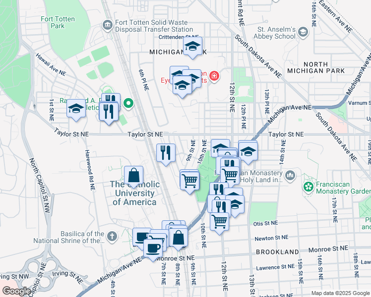 map of restaurants, bars, coffee shops, grocery stores, and more near 101 Independence Avenue Southeast in Washington