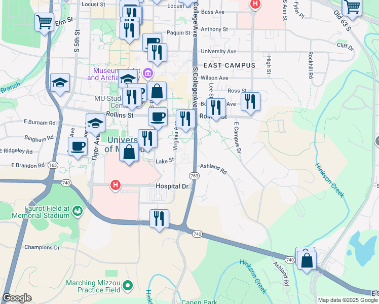map of restaurants, bars, coffee shops, grocery stores, and more near in Columbia