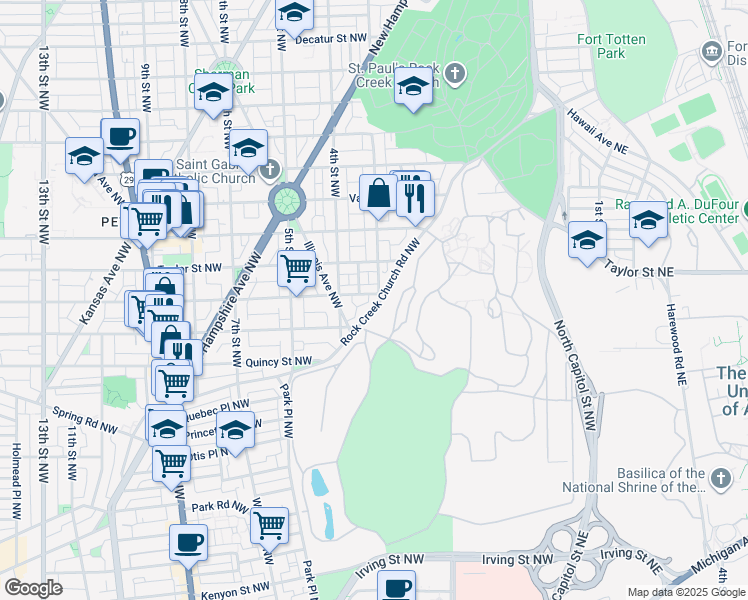 map of restaurants, bars, coffee shops, grocery stores, and more near 3920 3rd Street Northwest in Washington