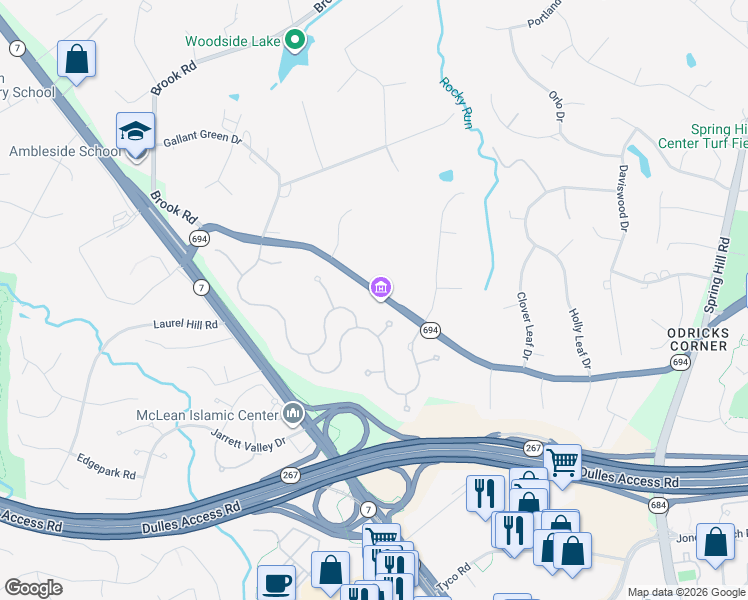 map of restaurants, bars, coffee shops, grocery stores, and more near 8641 Lewinsville Road in McLean