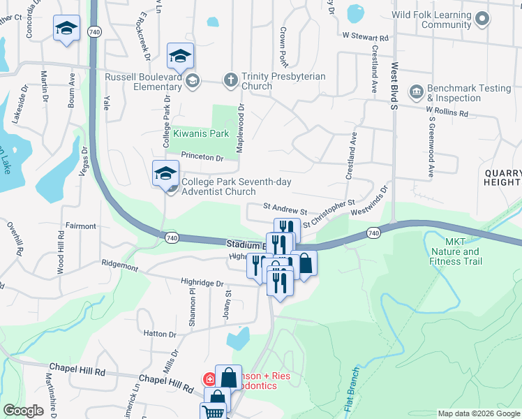 map of restaurants, bars, coffee shops, grocery stores, and more near 1502 Saint Andrew Street in Columbia