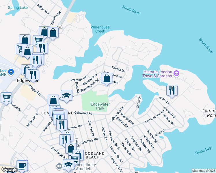 map of restaurants, bars, coffee shops, grocery stores, and more near 1430 Pine Whiff Avenue in Edgewater