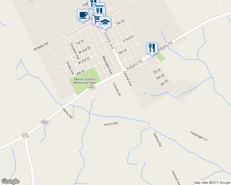 map of restaurants, bars, coffee shops, grocery stores, and more near 12094 Lincoln Street in Ridgely