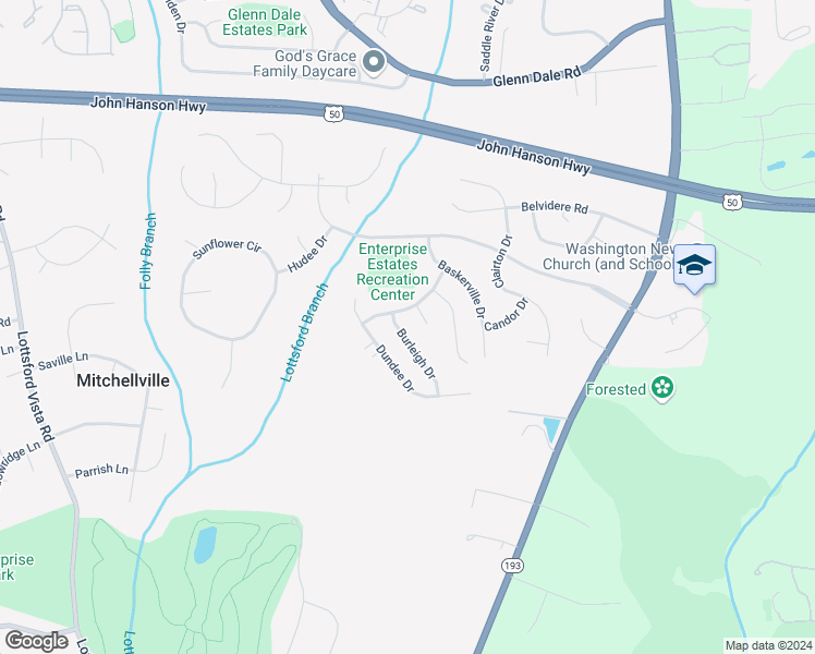 map of restaurants, bars, coffee shops, grocery stores, and more near 3607 Burleigh Drive in Bowie